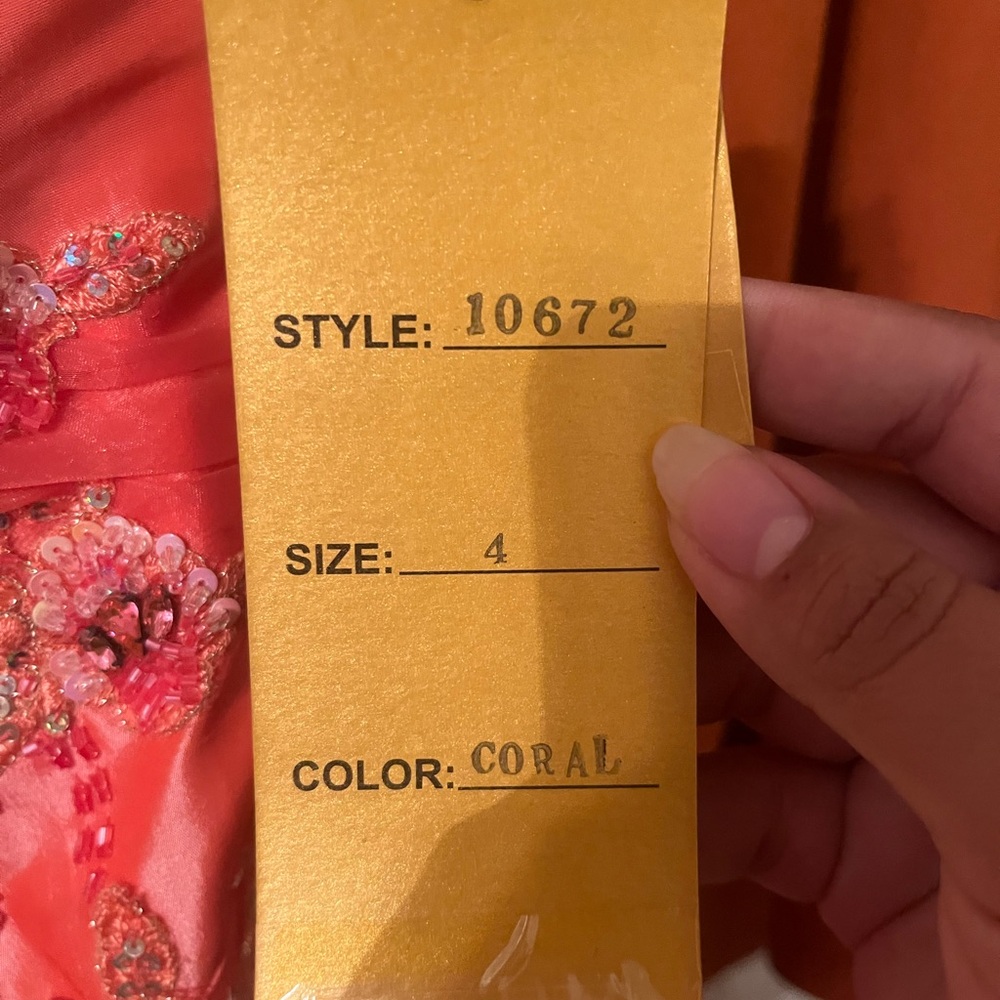 Coral Dress with Floral Embellishments